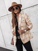 Women's Plaid Blazer, Double-Row Button Design, Round Neckline and Long Sleeves