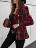 Women's Plaid Blazer, Double-Row Button Design, Round Neckline and Long Sleeves