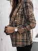 Women's Plaid Blazer, Double-Row Button Design, Round Neckline and Long Sleeves