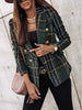 Women's Plaid Blazer, Double-Row Button Design, Round Neckline and Long Sleeves