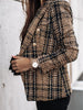 Women's Plaid Blazer, Double-Row Button Design, Round Neckline and Long Sleeves