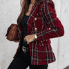 Women's Plaid Blazer, Double-Row Button Design, Round Neckline and Long Sleeves