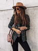 Women's Plaid Blazer, Double-Row Button Design, Round Neckline and Long Sleeves