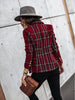 Women's Plaid Blazer, Double-Row Button Design, Round Neckline and Long Sleeves