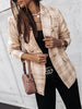 Women's Plaid Blazer, Double-Row Button Design, Round Neckline and Long Sleeves