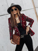 Women's Plaid Blazer, Double-Row Button Design, Round Neckline and Long Sleeves
