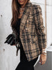 Women's Plaid Blazer, Double-Row Button Design, Round Neckline and Long Sleeves