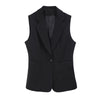 Women's Regular Fit Solid Color One Button Vest with Pocket for Casual Everyday Wear in Black