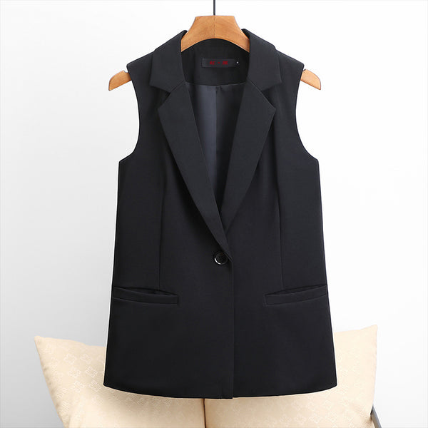 Women's Regular Fit Solid Color One Button Vest with Pocket for Casual Everyday Wear in Black