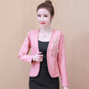 Women's Slim Fit Long Sleeve Solid Color Concealed Buckle Cardigan with Embroidery for Office in White Pink Red Black