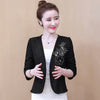 Women's Slim Fit Long Sleeve Solid Color Concealed Buckle Cardigan with Embroidery for Office in White Pink Red Black