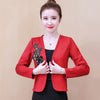 Women's Slim Fit Long Sleeve Solid Color Concealed Buckle Cardigan with Embroidery for Office in White Pink Red Black