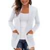 Women's Loose Fit Long Sleeve Solid Color No Buckle Cardigan Style Knit Pants with Pockets for Streetwear in White