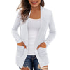 Women's Loose Fit Long Sleeve Solid Color No Buckle Cardigan Style Knit Pants with Pockets for Streetwear in White