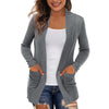 Women's Loose Fit Long Sleeve Solid Color No Buckle Cardigan Style Knit Pants with Pockets for Streetwear in White