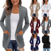 Women's Loose Fit Long Sleeve Solid Color No Buckle Cardigan Style Knit Pants with Pockets for Streetwear in White