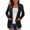 Women's Loose Fit Long Sleeve Solid Color No Buckle Cardigan Style Knit Pants with Pockets for Streetwear in White