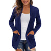 Women's Loose Fit Long Sleeve Solid Color No Buckle Cardigan Style Knit Pants with Pockets for Streetwear in White