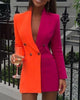 Women's Regular Fit Polyester Solid Color Suit Collar Long Sleeve Double Row Two Buttons Splicing Cardigan for Office Style