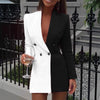 Women's Regular Fit Polyester Solid Color Suit Collar Long Sleeve Double Row Two Buttons Splicing Cardigan for Office Style