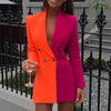 Women's Regular Fit Polyester Solid Color Suit Collar Long Sleeve Double Row Two Buttons Splicing Cardigan for Office Style