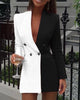 Women's Regular Fit Polyester Solid Color Suit Collar Long Sleeve Double Row Two Buttons Splicing Cardigan for Office Style