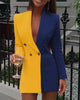 Women's Regular Fit Polyester Solid Color Suit Collar Long Sleeve Double Row Two Buttons Splicing Cardigan for Office Style