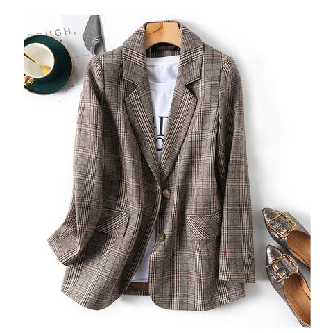 Women's Houndstooth Blazer, Suit Collar, Long Sleeves, Polyester