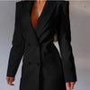 Women's Slim Fit Polyester Solid Color Long Sleeve Double Breasted Buckle Office Suit Dress for Work in White Red Black