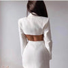 Women's Slim Fit Polyester Solid Color Long Sleeve Double Breasted Buckle Office Suit Dress for Work in White Red Black