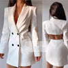 Women's Slim Fit Polyester Solid Color Long Sleeve Double Breasted Buckle Office Suit Dress for Work in White Red Black