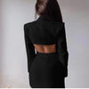 Women's Slim Fit Polyester Solid Color Long Sleeve Double Breasted Buckle Office Suit Dress for Work in White Red Black