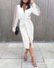 Women's Bodycon Dress, V-Neck, Lace Long Sleeves and Ruched Waist