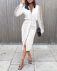 Women's Bodycon Dress, V-Neck, Lace Long Sleeves and Ruched Waist