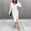 Women's Bodycon Dress, V-Neck, Lace Long Sleeves and Ruched Waist