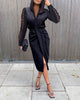 Women's Bodycon Dress, V-Neck, Lace Long Sleeves and Ruched Waist