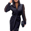 Women's Bodycon Dress, V-Neck, Lace Long Sleeves and Ruched Waist