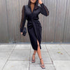 Women's Bodycon Dress, V-Neck, Lace Long Sleeves and Ruched Waist