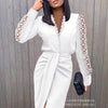 Women's Bodycon Dress, V-Neck, Lace Long Sleeves and Ruched Waist