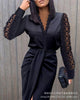 Women's Bodycon Dress, V-Neck, Lace Long Sleeves and Ruched Waist