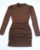 Women's Bodycon Dress, High Neck, Long Sleeves and Ruched Skirt