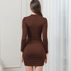 Women's Bodycon Dress, High Neck, Long Sleeves and Ruched Skirt