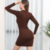 Women's Bodycon Dress, High Neck, Long Sleeves and Ruched Skirt