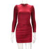 Women's Bodycon Dress, High Neck, Long Sleeves and Ruched Skirt