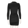 Women's Bodycon Dress, High Neck, Long Sleeves and Ruched Skirt