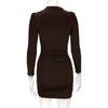 Women's Bodycon Dress, High Neck, Long Sleeves and Ruched Skirt