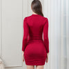 Women's Bodycon Dress, High Neck, Long Sleeves and Ruched Skirt