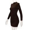 Women's Bodycon Dress, High Neck, Long Sleeves and Ruched Skirt