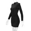 Women's Bodycon Dress, High Neck, Long Sleeves and Ruched Skirt