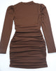Women's Bodycon Dress, High Neck, Long Sleeves and Ruched Skirt